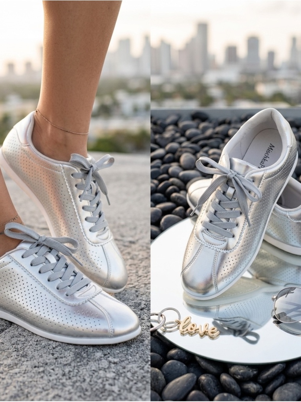 Perforated Metallic laceup sneaker